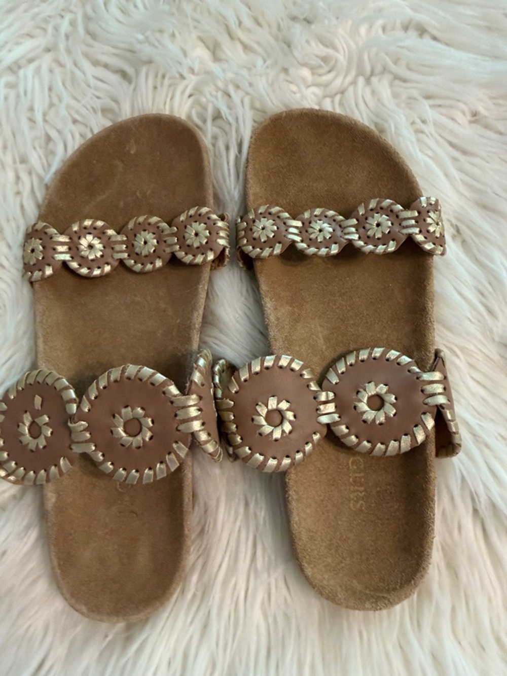 Jack Rogers Tan/Brown Leather Circle-Embellished Slide Sandals size 8.5 - Picture 5 of 8
